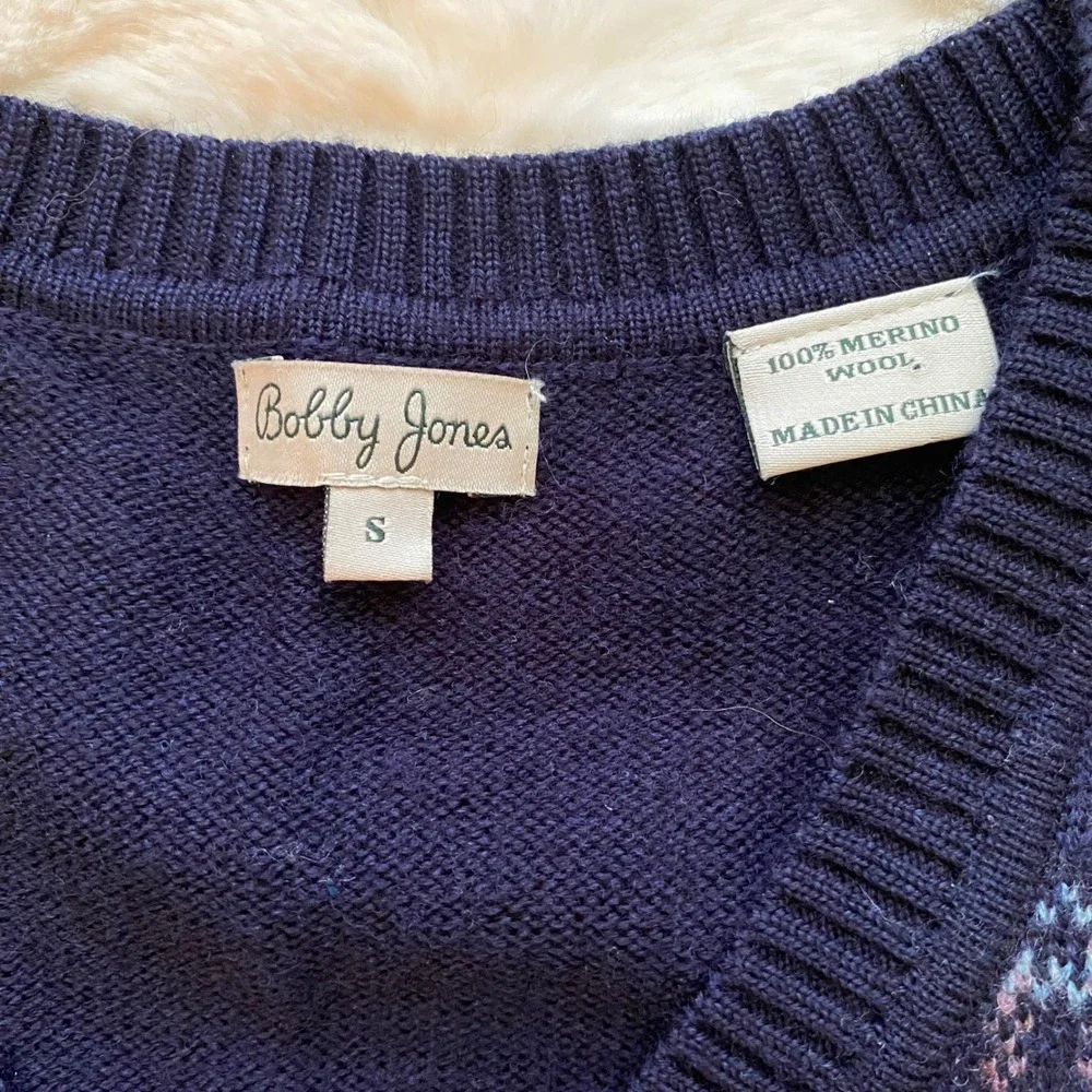 Bobby Jones Sweater Vest Mens Small Navy Plaid Merino Wool Preppy Dark Academia